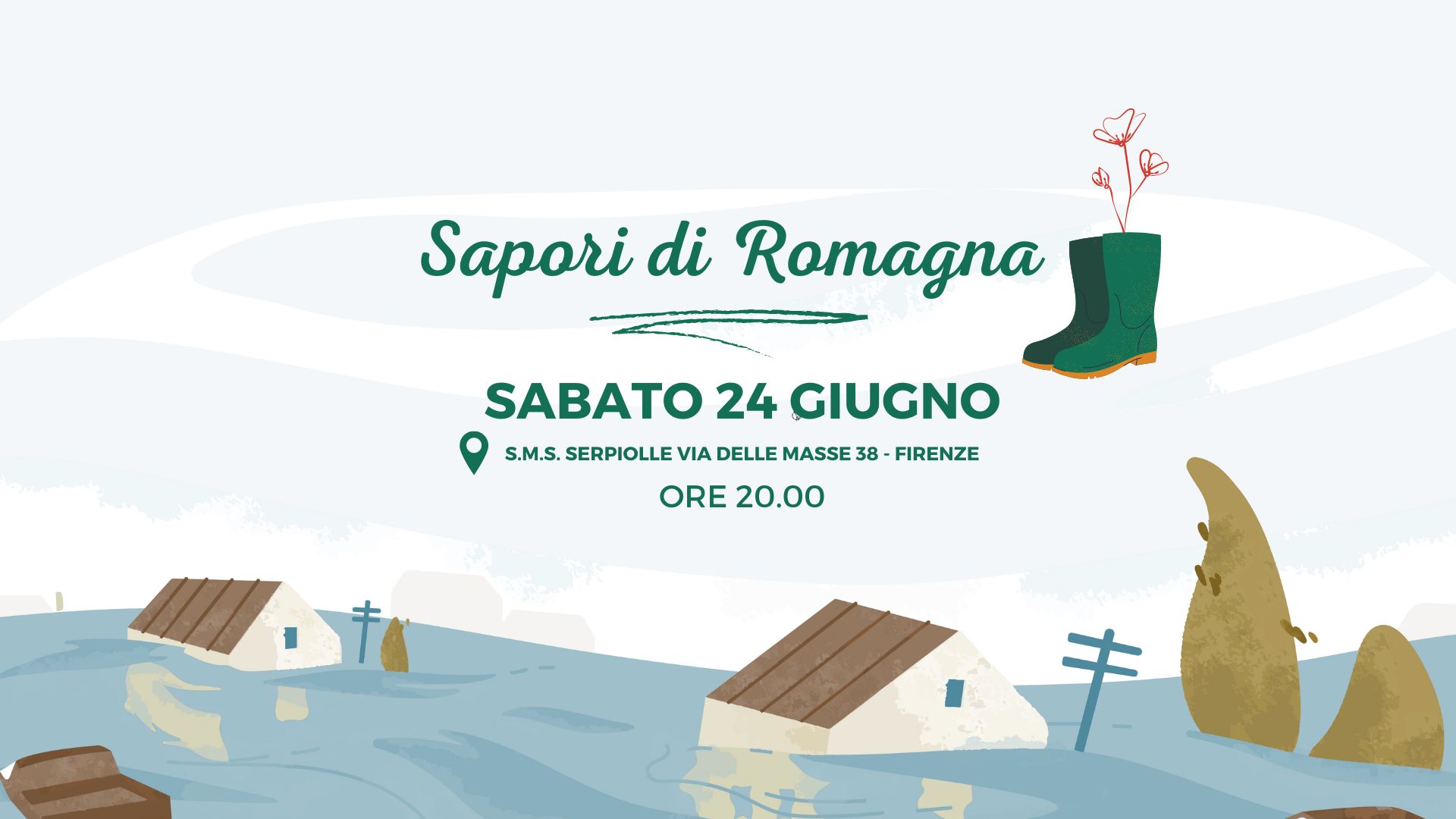 Sabato 24 giugno ore 20.000 presso la SMS Serpiolle vi aspettiamo ad una cena di solidarietà per sostenere le associazioni colpite dall'alluvione in Emilia Romagna.